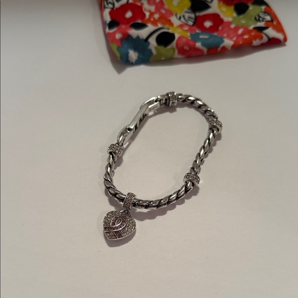 Brighton Silver Heart Charm Bracelet with Floral Drawstring Pouch - Multicolor - Picture 9 of 12